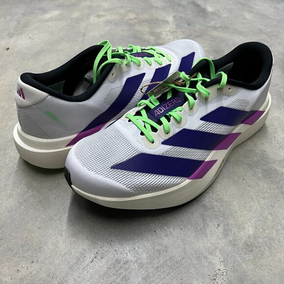 Adidas Adizero Evo SL Men's Running Shoes White Collegiate Purple JS4495 - New - Picture 1 of 6